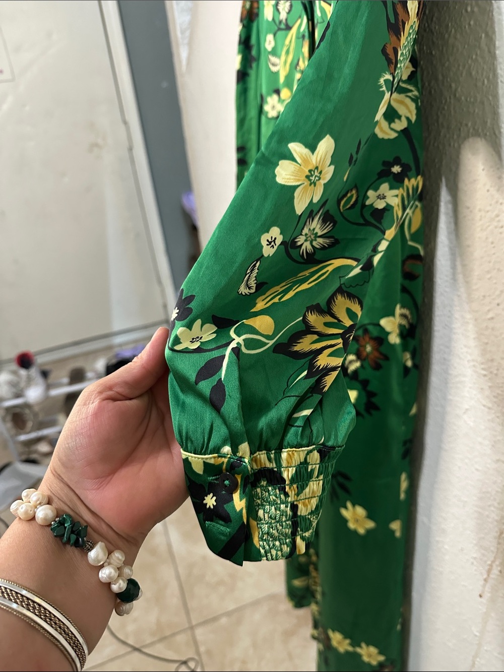 Chico's Green Floral Silk Button-Up Dress - Picture 6 of 6